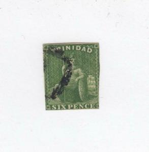 TRINIDAD (MK1137) # 25 USED/PERFS TRIMMED 6d  BRITANNIA / GREEN CAT VALUE $160