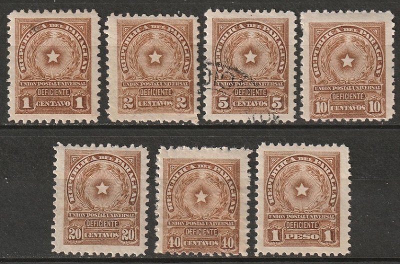 Paraguay 1913 Sc J5-11 postage due partial set MH*/used