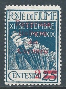 Fiume #105 MH 25c Hands Holding Daggers Issue Ovptd. & Surcharged