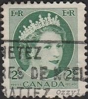 Canada #338 1954 2c Green QEII (Wilding) USED-H.