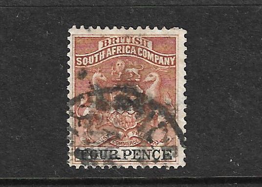 RHODESIA 1892 4d CHESTNUT/BLACK  FU SG 22