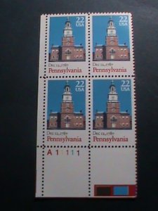 ​UNITED STATES -1987 SC#2337 PENNSYLVANIA LIBERTY HALL-MNH PLATE BLOCK OF 4 VF