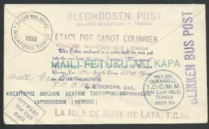 TONGA 1938 Tin Can Mail cover  :...........................................60903