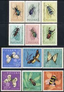 Poland 1961 Sc 1029-40 Insect Beetle Moth Butterfly Stamp MH