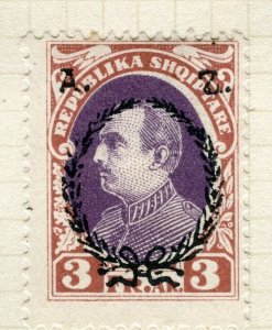 ALBANIA; 1927 early Presidential Optd. ' AZ ' issue Mint hinged 3Fr.