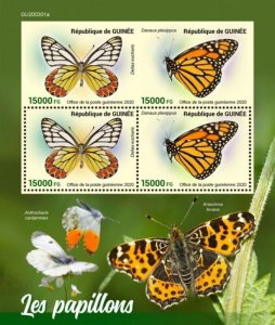 Guinea - 2020 Butterflies, Common Jezebel, Monarch - 4 Stamp Sheet - GU200301a