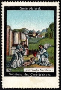 Vintage Germany Poster Stamp Series Painting No. 16 Adoration of Christ Child