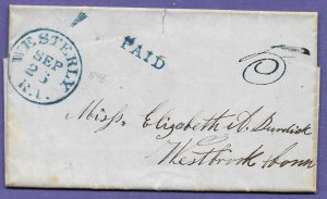 WESTERLY, R.I.- WESTBROOK, CON 1846  STAMPLESS FOLDED LETTER, U.S.POSTAL HISTORY