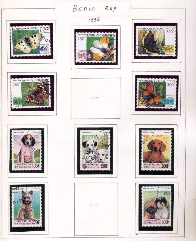 BENIN 1995/98 Wildlife Dogs Birds Sheets Used 90 +Items (pie 269)