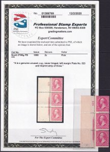 #279Bg Mint NH, Ave-F, Plate number strip of 3, PSE cert #01386769 (CV $165 -...