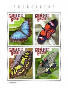 Guinea-Bissau - 2019 Butterflies - 4 Stamp Sheet - GB190209a