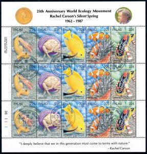 [68420] Palau 1987 Marine Life Fish Crab Ecology Full Sheet Used CTO