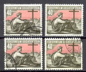 Liechtenstein Sc# 292 Used lot/4 1955 40rp Resting on Summit