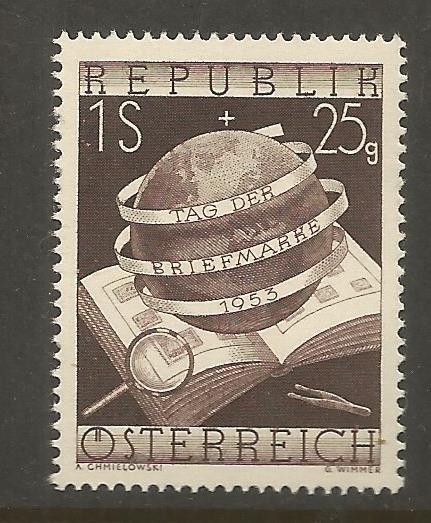 AUSTRIA  B286  MNH  GLOBE AND PHILATELIC ACCESSORIES 1953