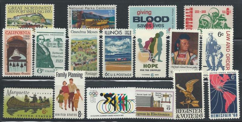 US, 17different, MNH, 6ct stamps between #1339 & #1425