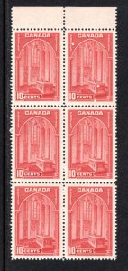 241 Scott, Canada, 10c MNHOG, VF, Block of 6,1938 Pictorial, Memorial Chamber