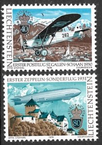 LIECHTENSTEIN 1979 ZEPPELIN and AIRPLANE Set Sc 663-664 MNH