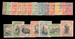 Malta #148-166 Cat$248.50, 1928 Postage and Revenue, complete set, mostly lig...