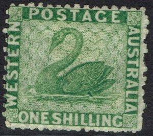 WESTERN AUSTRALIA 1864 SWAN 1/- WMK CROWN CC PERF 12½