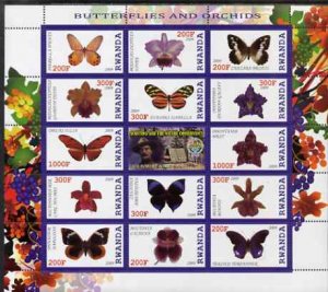 RWANDA - 2009 - Butterflies & Orchids - Perf 14v Sheet - MNH - Private Issue