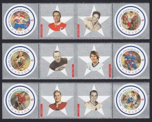 HOCKEY NHL Players * CANADA 2001 #1885a-f MNH Set of 6 from Pane, 3 STRIPS