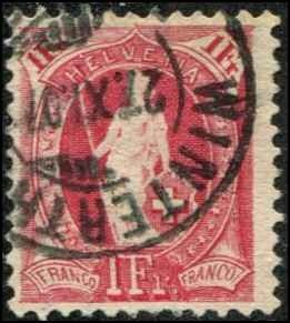 Switzerland SC# 110a Helvetia 1fr wmk 183 perf 11-1/2x12 Used - CDS