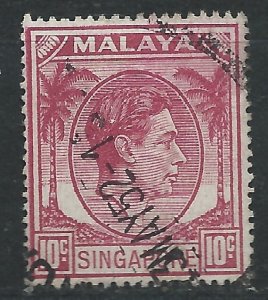 Singapore 1950 - 10c George VI P17½x18 - SG22 used