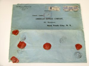 American Express Company AMEX Cover Envelope Embossed Wax Seals Ceylon 1929 Reg
