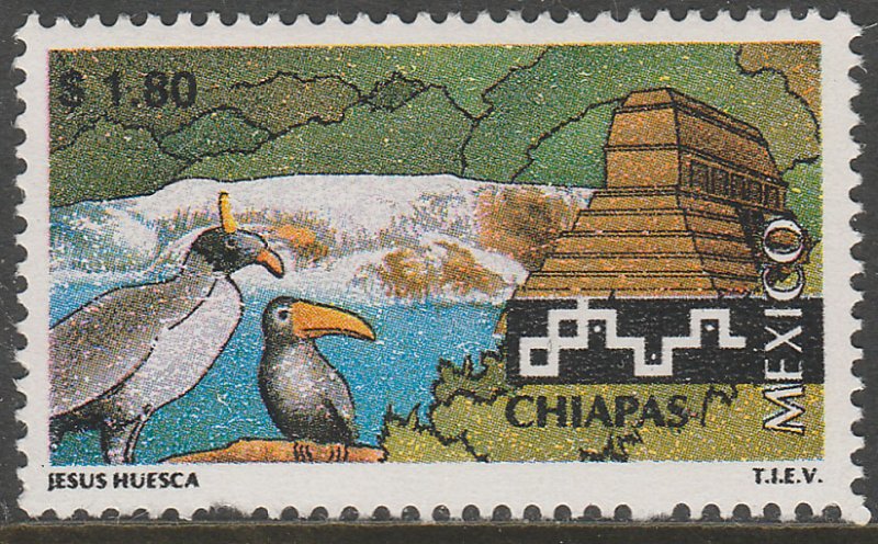 MEXICO 1961 $1.80 Tourism Chiapas, birds, pyramid. Mint, Never Hinged F-VF.