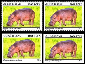 GUINEA BISSAU 2023 SET 2X 2V 1000F & 2000F &IMPERF - HIPPOPOTAMUS HIPPOPOTAME MNH-