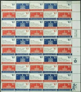 American Revolution Bicentennial Sheet of Fifty 10 Cent Stamps Scott 1543-46