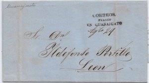 Guanajuato to Leon, Mexico 1860 Stampless Folded Letter (53798)