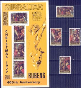 Gibraltar 1977 Art Paintings Peter Paul Rubens Mi.367/70 Bl.4 MNH