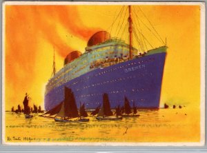 1929 Hannover Germany SS Bremen NDL Ship Catapult Postcard Cover to Bremerhaven