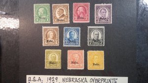 U.S.A. 1929 Nebraska Overprints Scott# 669-679 complete Hinged set of 11 values.