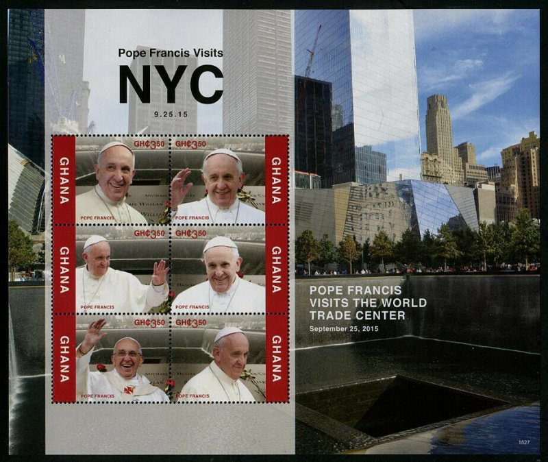 HERRICKSTAMP NEW ISSUES GHANA Sc.# 2872 Pope Francis Visit New York City Sheet