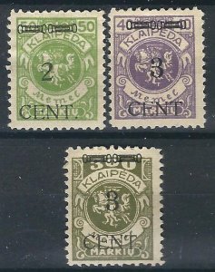 Memel N51, 53, 56 Mi 179, 185, 187 MH F/VF 1923 SCV $12