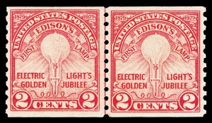 Scott 656 2c Edison Coil Issue Mint Joint Line Pair F-VF+ RG Cat $55