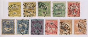 HUNGARY 1907/17 - 11 STAMPS (TURUL ISSUES) WITH VARIOUS POSTMARKS