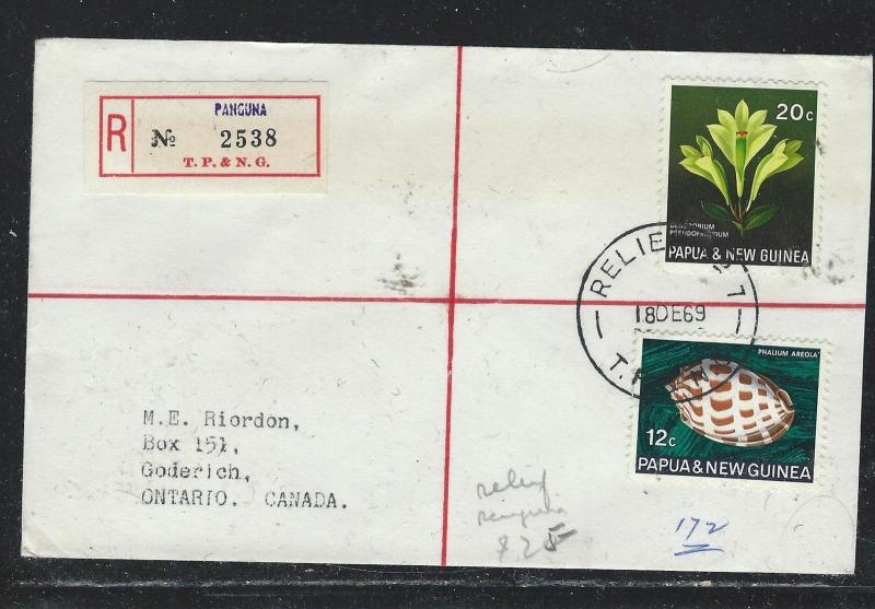 PAPUA NEW GUINEA  (P1101B) RELIEF #7 1969 REG 20C FLOWER+12C SHELL PANGUNA TO AU