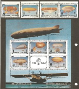 KOREA NORTH Sc# 2245 - 2249 MNH FVF Set-4+ Shtlet Zeppelin Dirigible Balloon