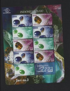 Indonesia  #1850a  MNH  1999   sheet quartz stones  3 each + label