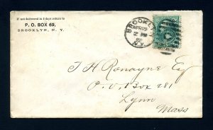 # 207 cover from P. O. Box 69, Brooklyn, NY to Lynn, MA dated 4-19-1882