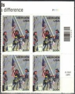 US Stamp #B2 MNH - Heroes of 2001 Plate Block of 4