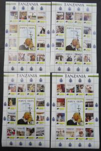 EDW1949SELL : TANZANIA 1990 Sc #825-34 Pope John Paul Cplt set of 10 Sheetlets