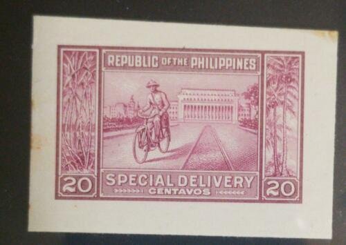 O) 1947 PHILIPPINES, DIE PROOF, SPECIAL DELIVERY, BICYCLE, MANILA POST OFFICE AN 