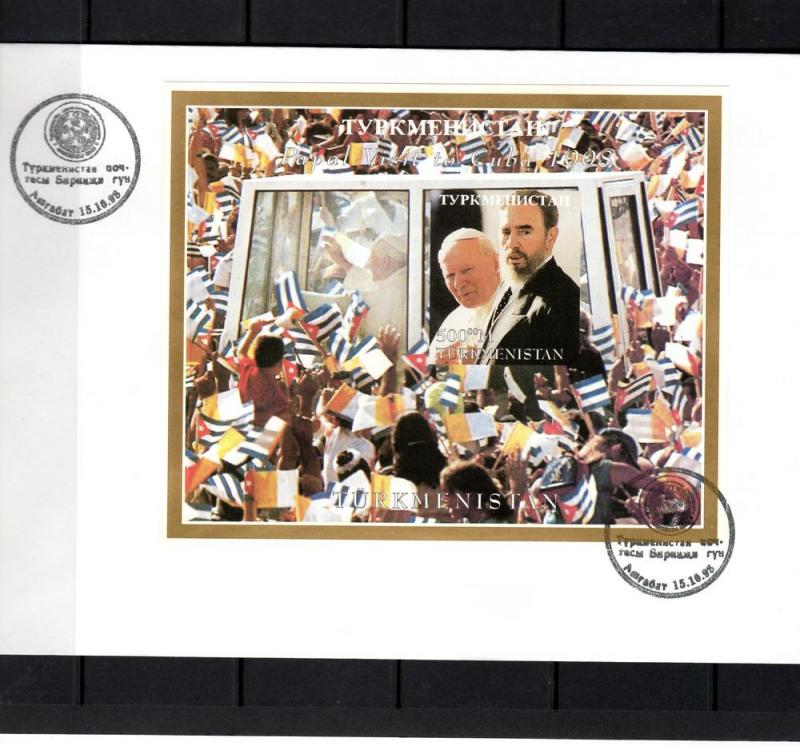 Turkmenistan 1998  FDC Pope John Paul II Visit to Cuba Imperforate Yvert #Bl.16