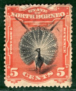 NORTH BORNEO QV Stamp 5c Pheasant (1894) Used 2RBLUE128