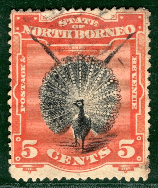 NORTH BORNEO QV Stamp 5c Pheasant (1894) Used 2RBLUE128
