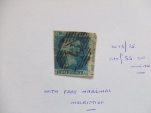 QV 1841 2d blue SG 15 with part marginal inscription